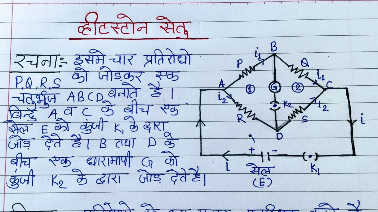 व्हीटस्टोन सेतु का सिद्धांत। Wheatstone bridge class 12/ Wheatstone setu physics class 12th