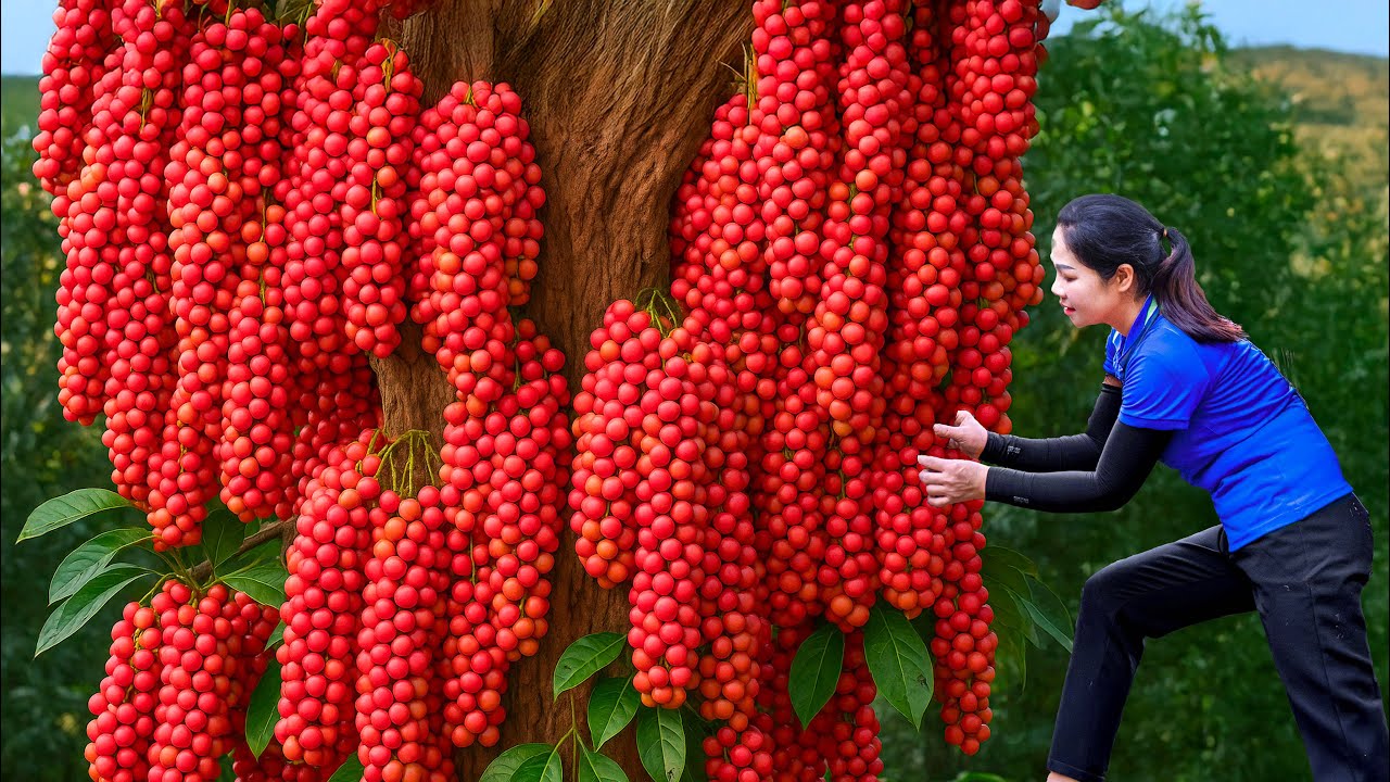 Harvesting 1000+ Red Fruits from Giant Tree & Go to Market Sell | Countryside Farming Adventure