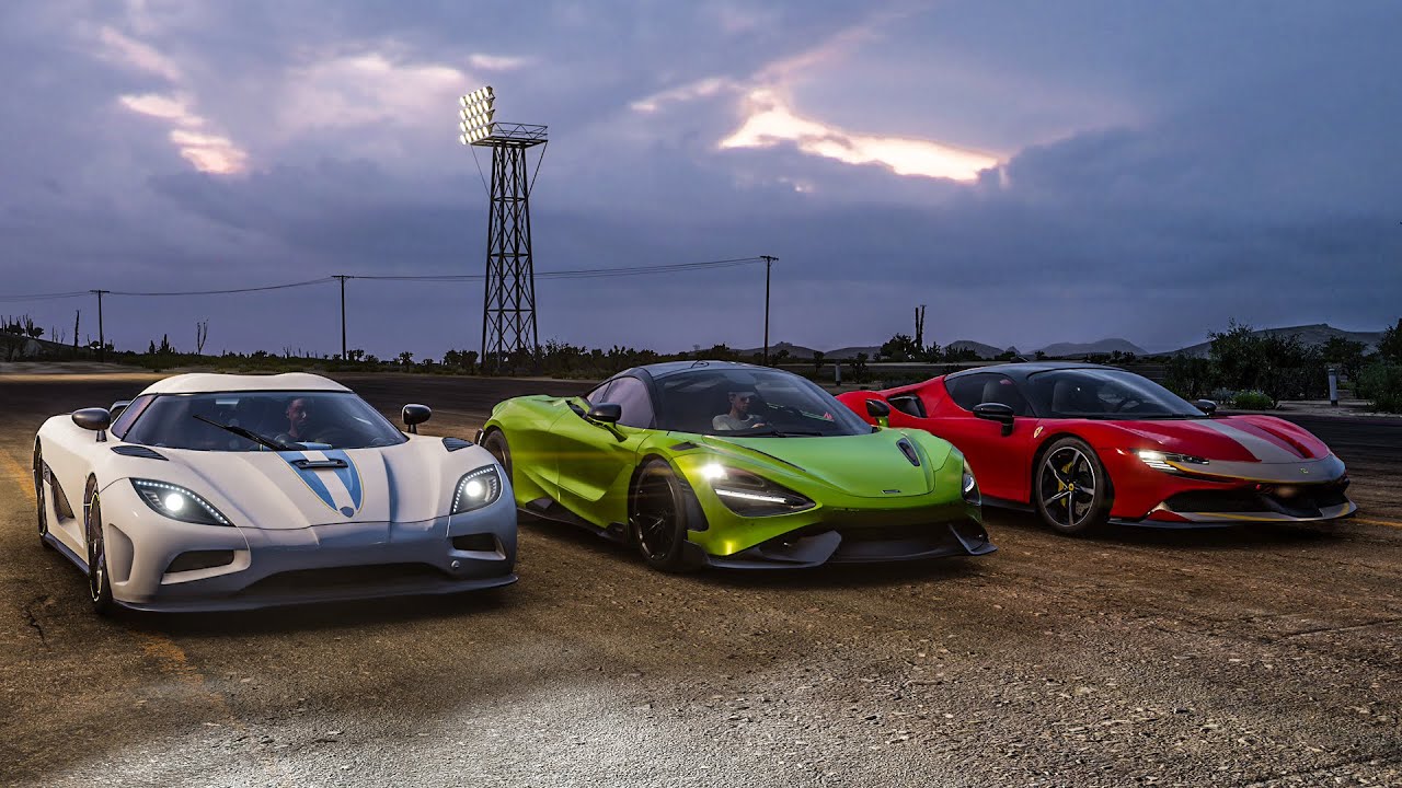 Forza Horizon 5 Drag race: Koenigsegg Agera vs McLaren 765LT vs Ferrari SF90 Stradale