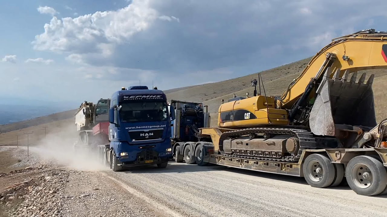 Transporting The Caterpillar 336D  Excavator And Caterpillar 350 - Fasoulas Heavy Transports
