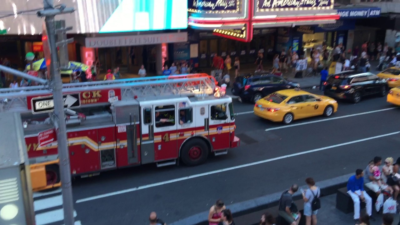 FDNY LADDER 4 & FDNY ENGINE 54 RESPONDING TO SEPARATE CALLS IN TIMES SQUARE, MANHATTAN, NEW YORK.
