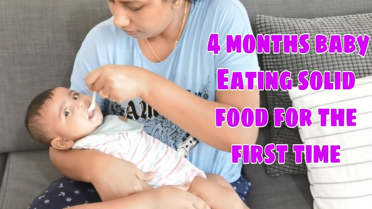 Mishu eating solid food🍵 for the first time/4 months baby👶Indian mom in dubai