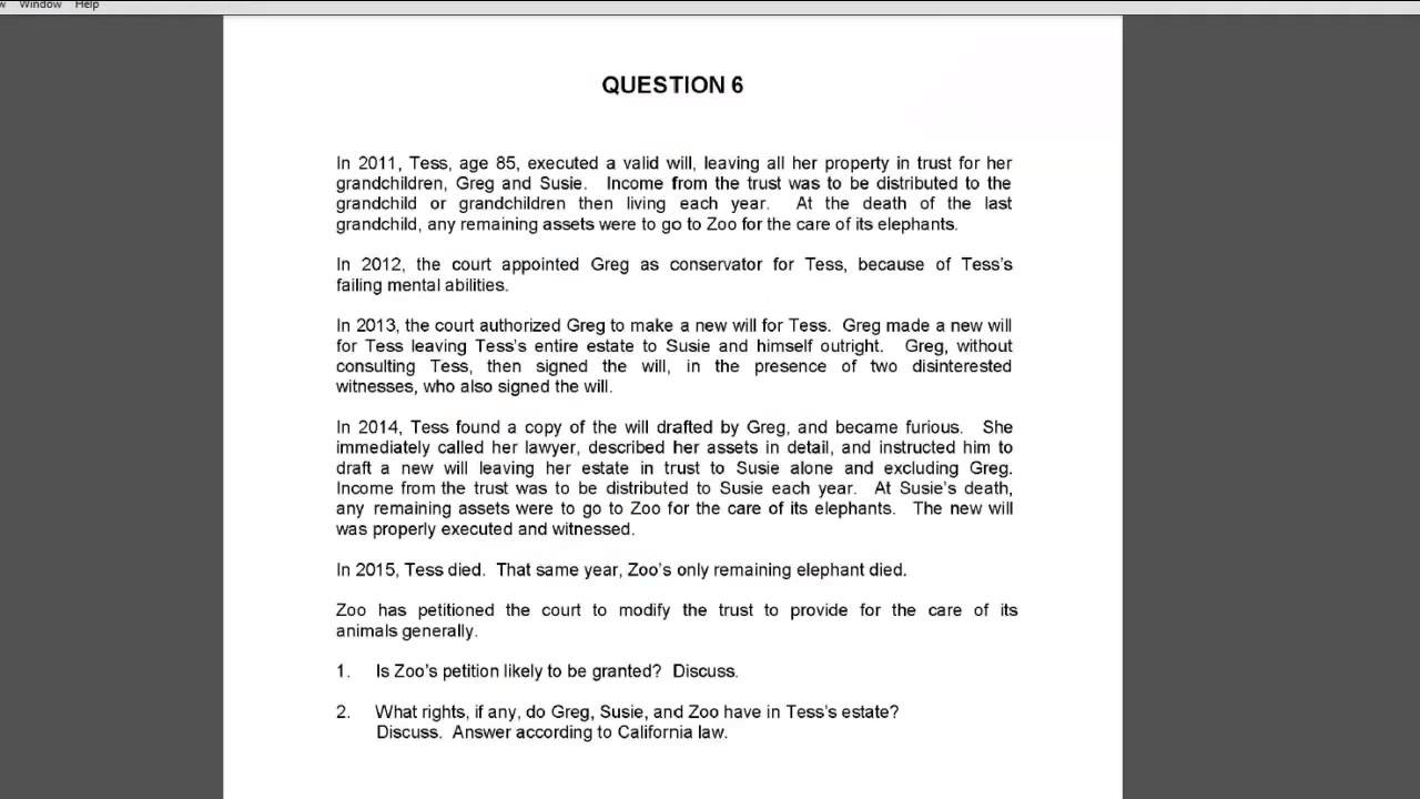Debrief of the Essays from the February 2015 California Bar Exam - Q6, Wills plus Trusts