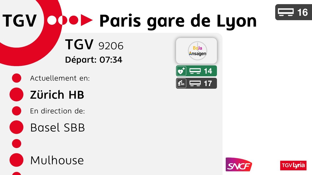 SNCF annonce/Ansagen | TGV 9206 Zürich HB - Paris Gare de Lyon | TGV Lyria | BoJa Ansagen