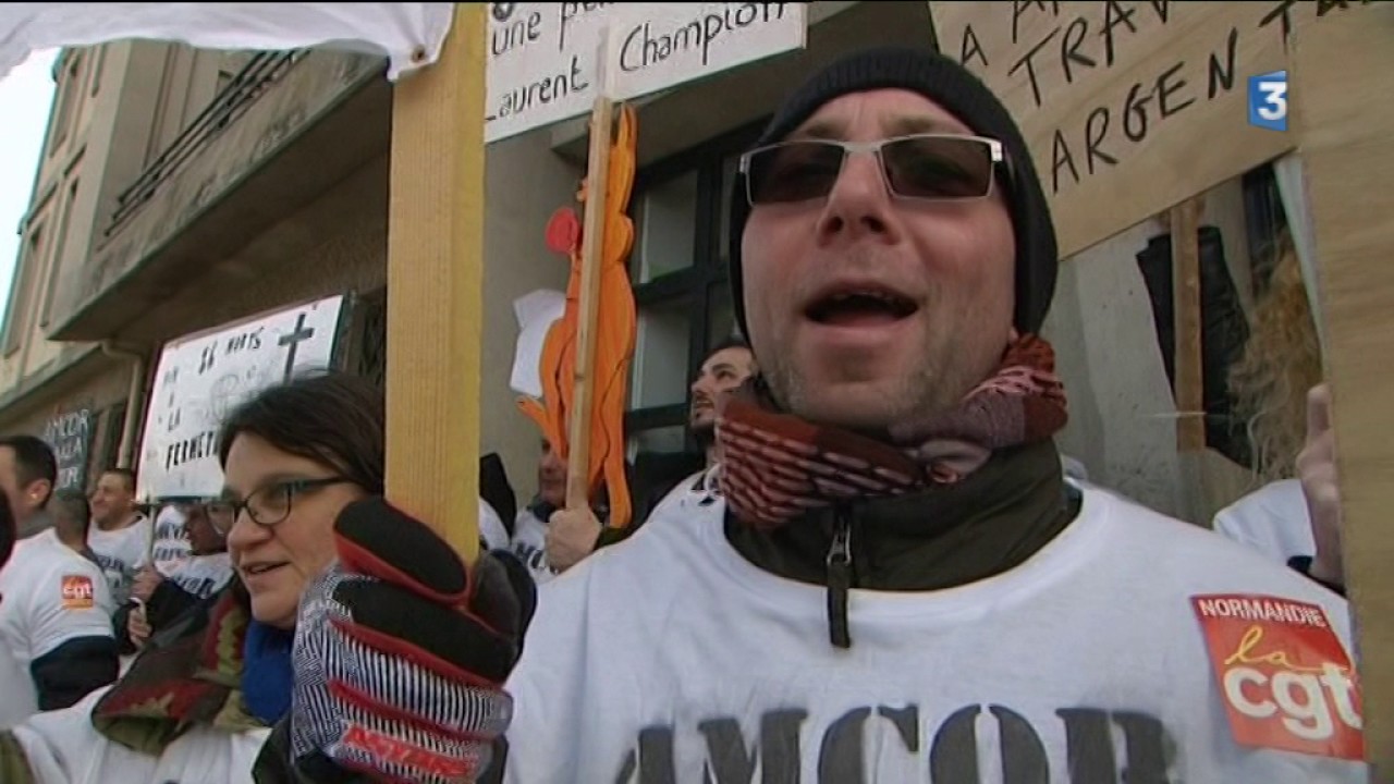 Les Salariés d'Amcor à Argentan manifestent