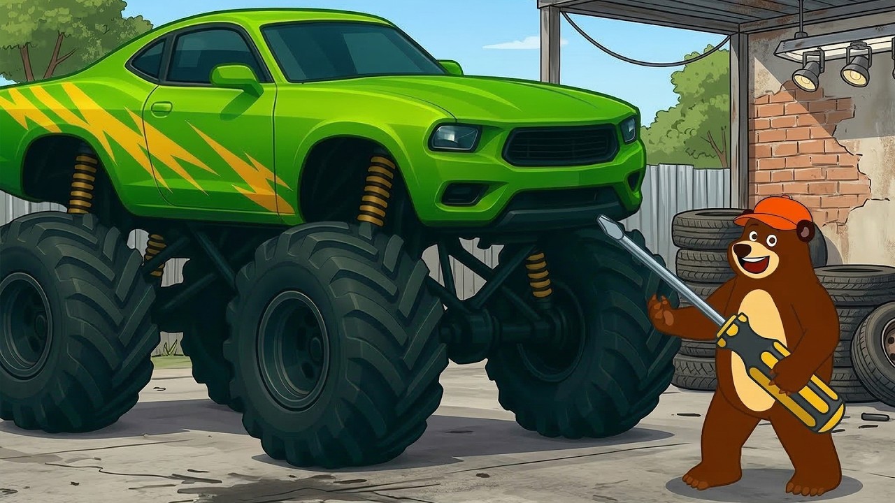Monster Truck Repair! 🛠️ Bear Fixes Giant Green Beast | The Bear's Garage Animation
