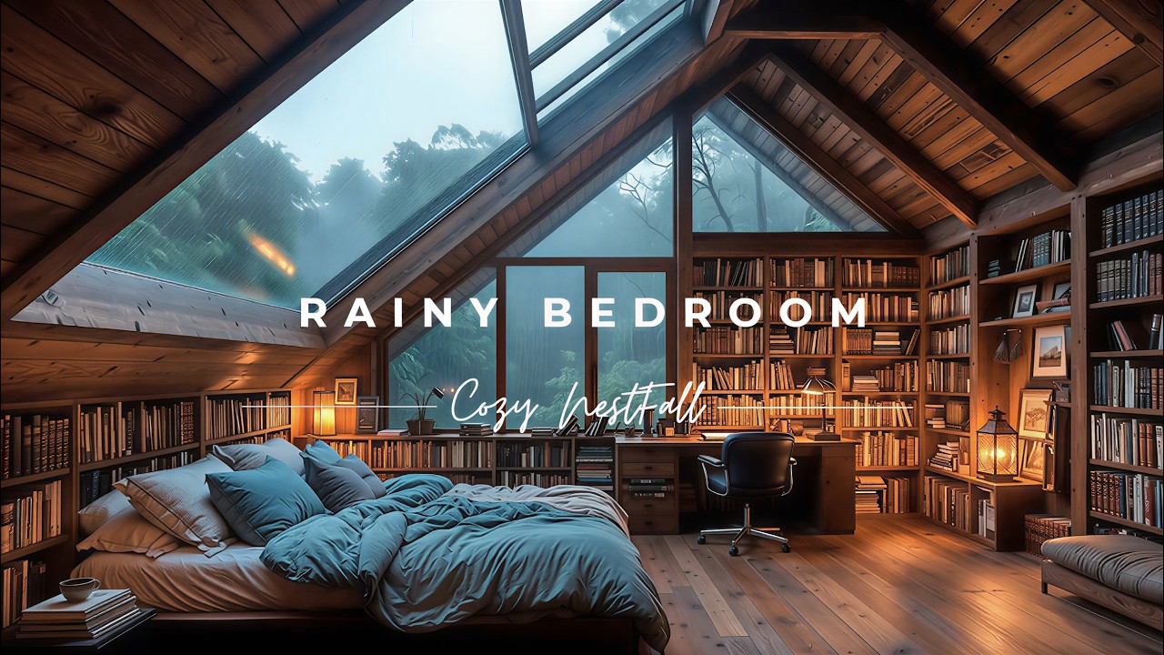 Cozy Nestfall | Cozy Rainy Bedroom 🌧️ Soft Piano Music &  Rain Sounds for Sleep, Study & Relaxation