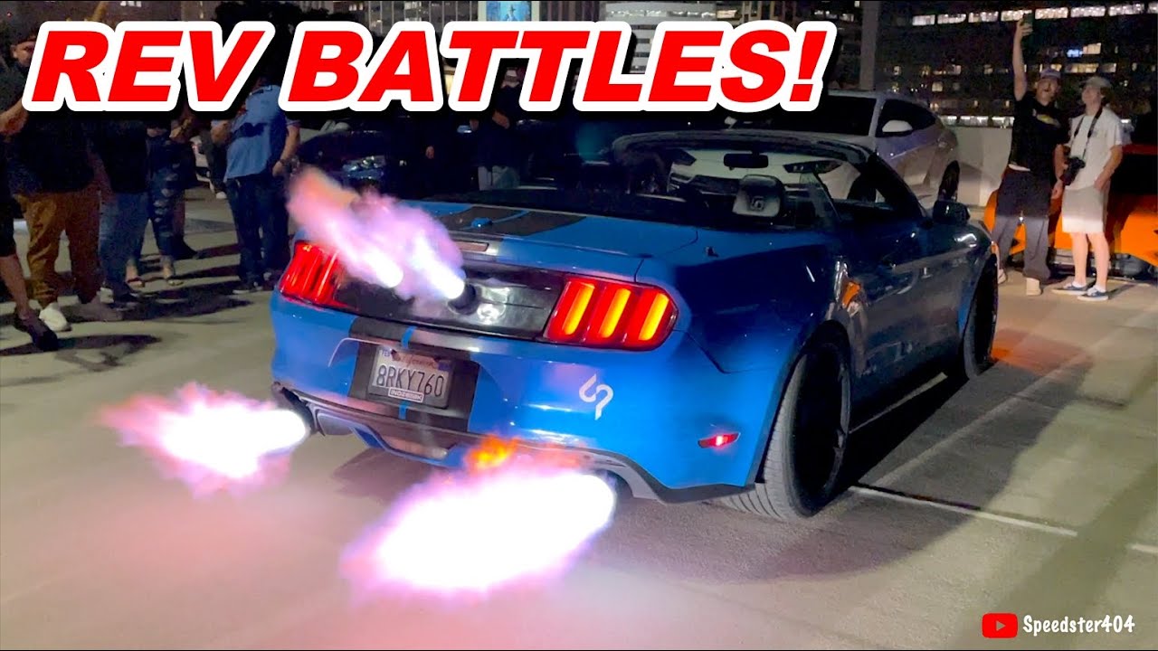 INSANE Mustang Shooting Huge Flames! 100 Cars Rev Battle vs Cops