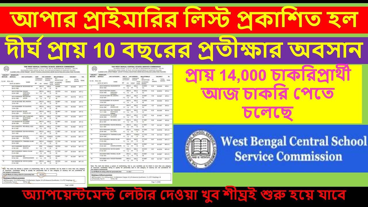 Upper Primary Merit List।upper primary 14339 final panel download।wb upper primary merit list।cutoff