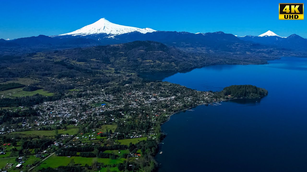 Lican Ray Playa Grande Lago Calafquén Turismo Araucanía Sur Chile Video 4k Vista Aérea Drone Temuco