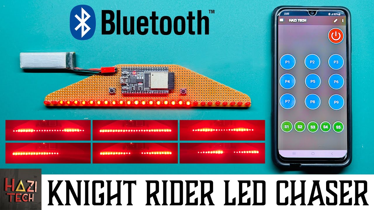 Knight Rider LED Chaser With Bluetooth Control | Fading Tail | 9 Patterns | ESP32 Arduino