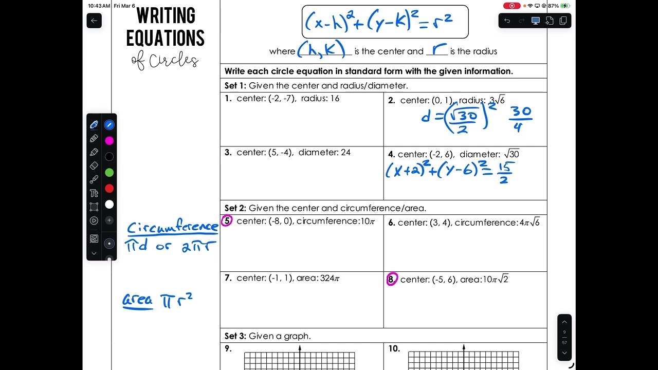 9.1 Circles Graphing and Writing Equations