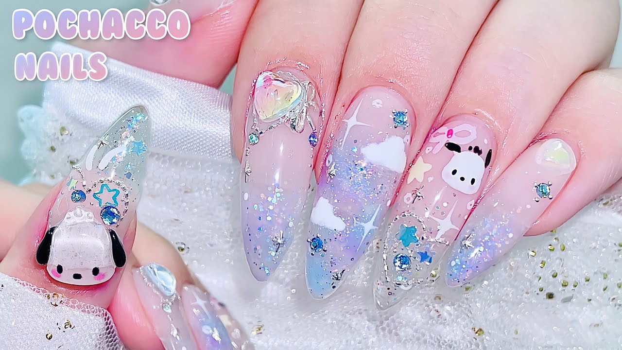 sub) Ногти Pochacco☁️/🇰🇷Ногти Кореи / Рисуем Pochacco легко / Санрио ногти / нейл-арт