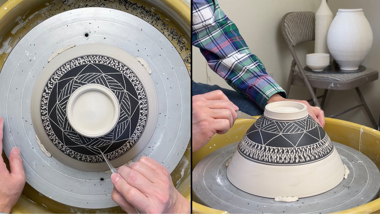 585. Trimming/Chattering/Sgraffito a 3Lb bowl with Hsin-Chuen Lin 林新春 3磅大碗修坯跳刀雕紋示範