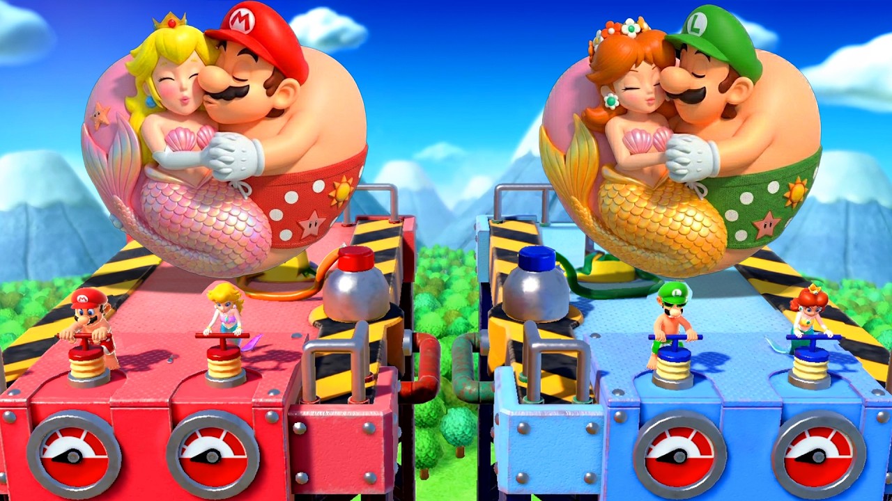 Mario Party Series All 2vs2 Minigames - Mario & Peach Mermaid VS Luigi & Daisy (Master Difficulty)