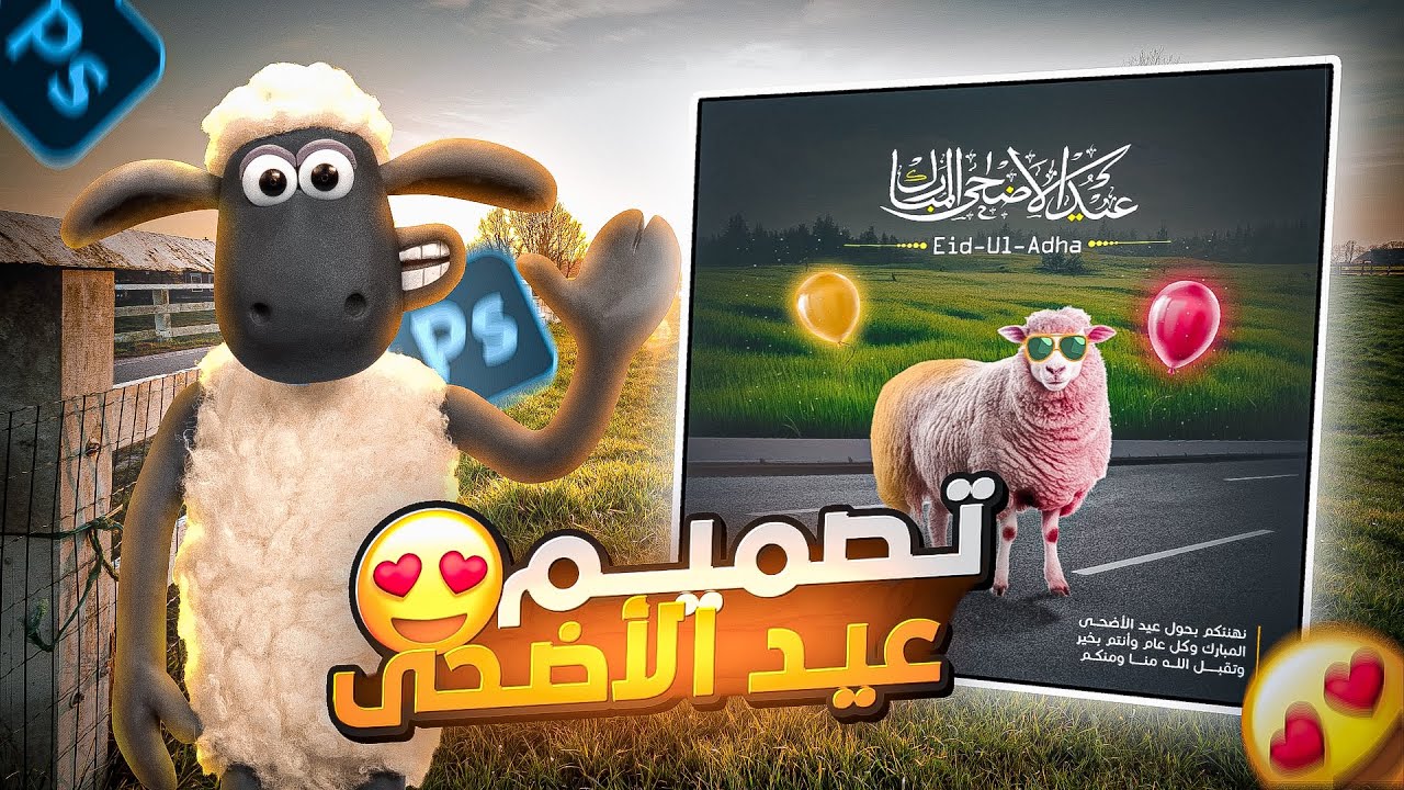 تصميم سوشل ميديا تهنئة عيد الأضحى المبارك عن طريق برنامج Adobe Photoshop أدوبي فوتوشوب