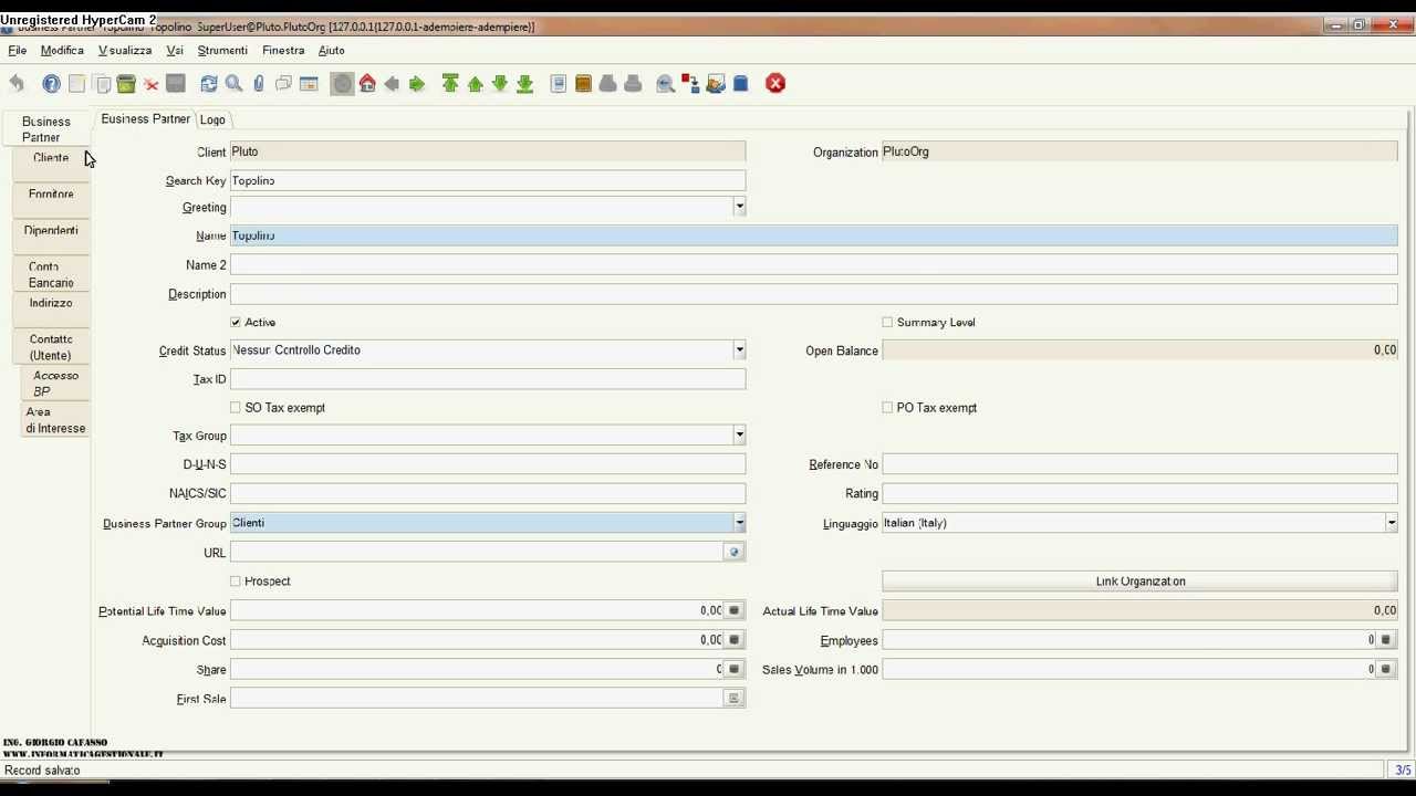 Adempiere - Gestionale ERP OpenSource - Anagrafica Clienti e Fornitori
