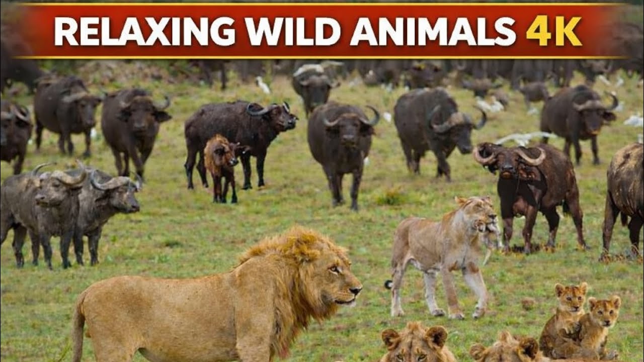 Majestic Lions & Buffalo Herd in 4K UHD | Relaxing African Wildlife