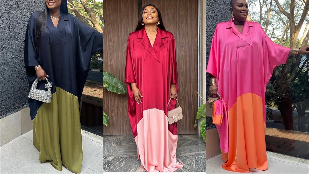 How to cut and sew a two tone bubu dress with a notched collar/how to make a bubu dress wit a collar