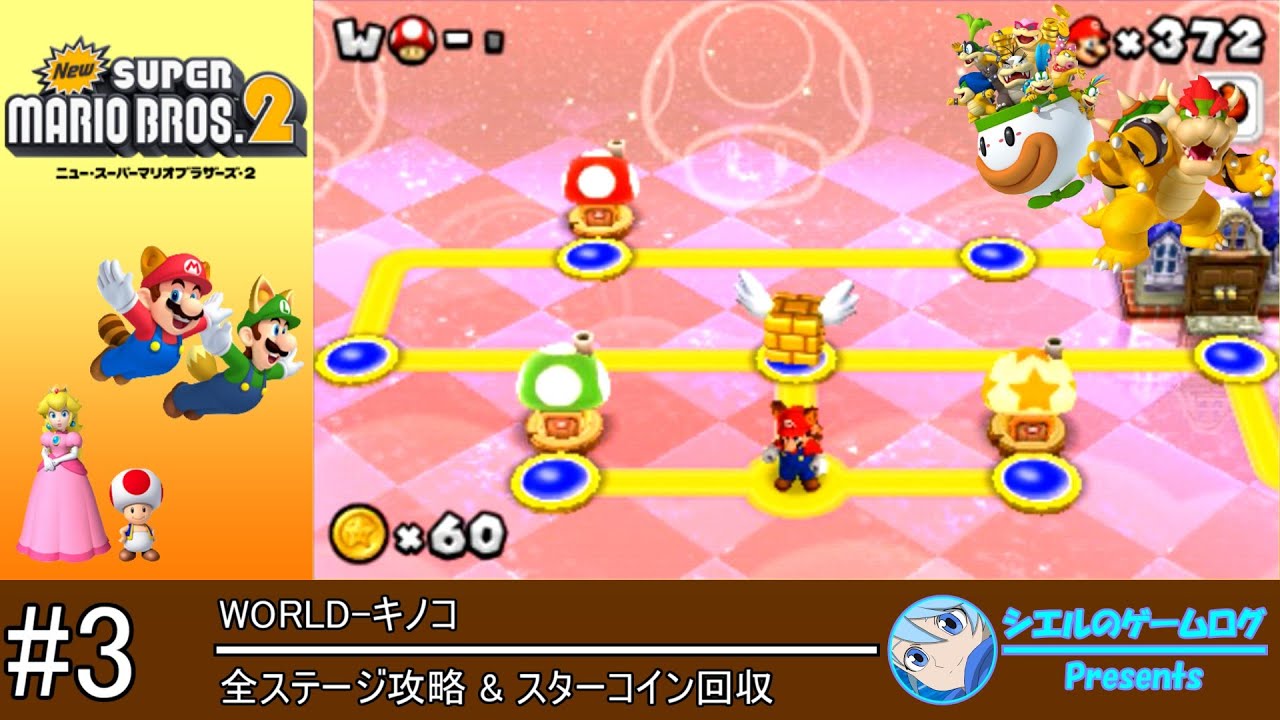 【New スーパーマリオブラザーズ 2】#3 WORLD-キノコ【全ステージ攻略&スターコイン回収】