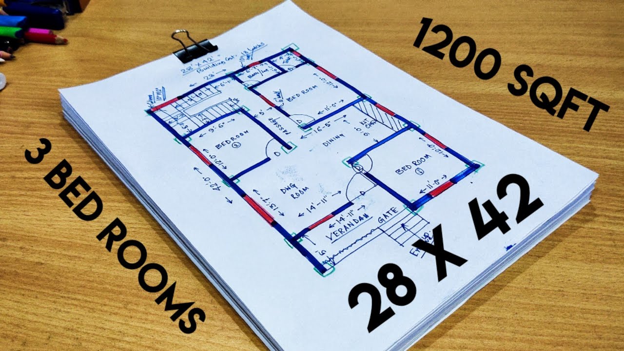 1200 sqft house design II 28 X 42 GHAR KA NAKSHA II 28 X 42 HOUSE PLAN