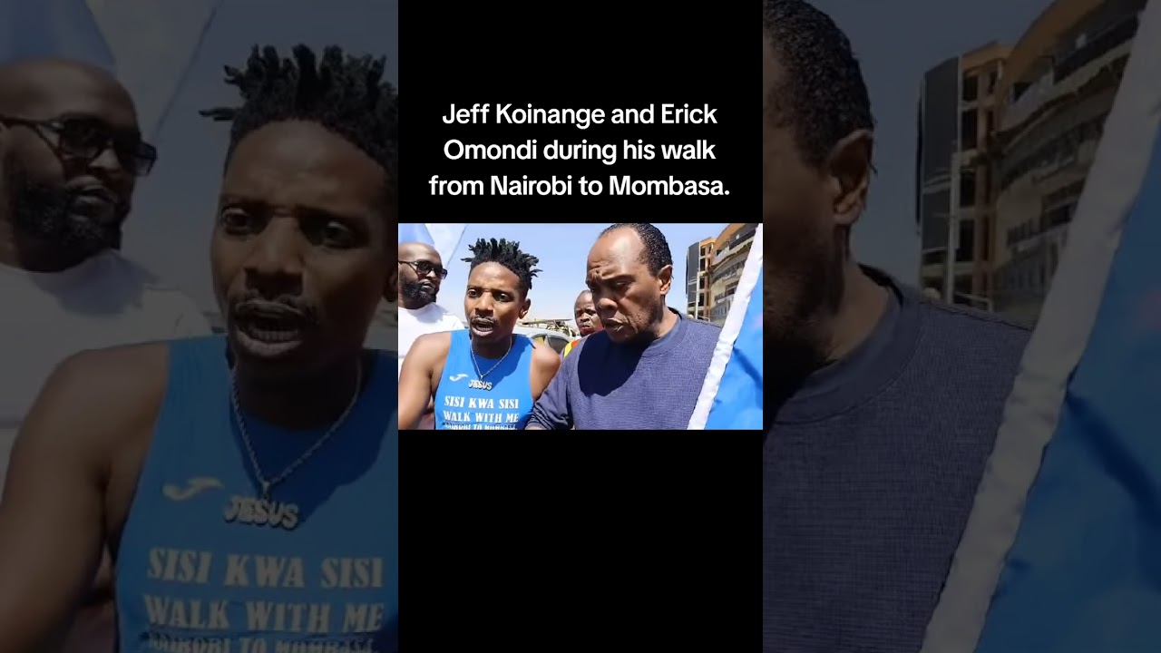Erick Omondi with Jeff Koinange during his iconic walk from Nairobi to Mombasa.