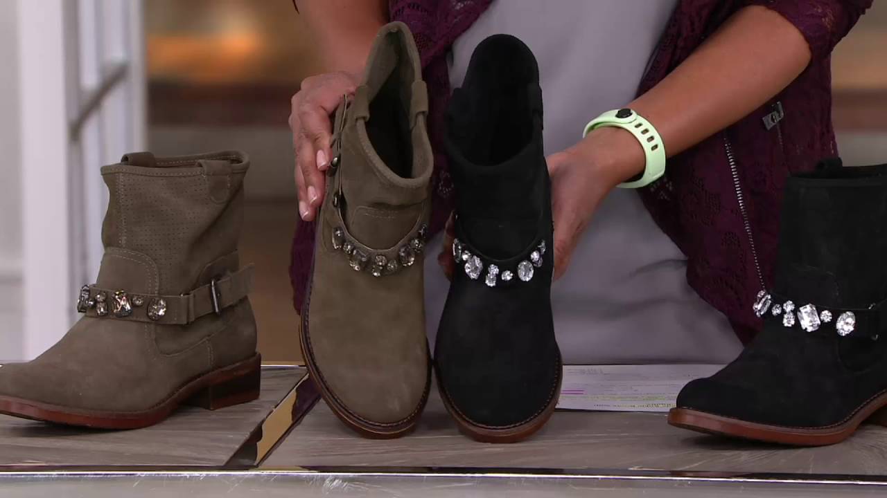 Kensie Suede Ankle Boots with Embellished Strap - Squire on QVC