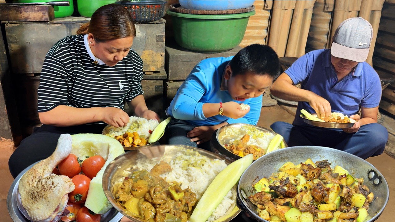 Villagestyle Pork Curry Mix with Pumpkin Cooking & Eating with Rice | Nepali Village Lifestyle Vlog