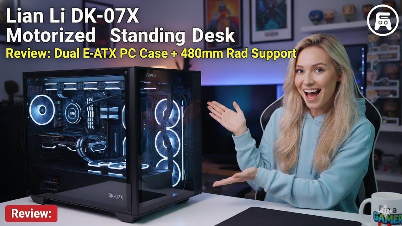 Lian Li DK-07X Motorized Standing Desk - Dual E-ATX PC Case - 480mm Rad Support