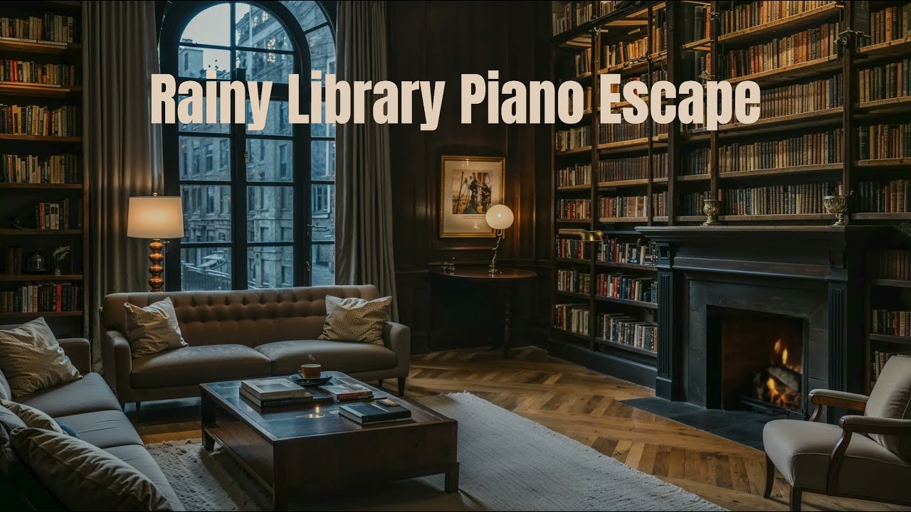 Rainy City Library Ambience with Piano: Perfect for Anxiety Relief and Relaxation