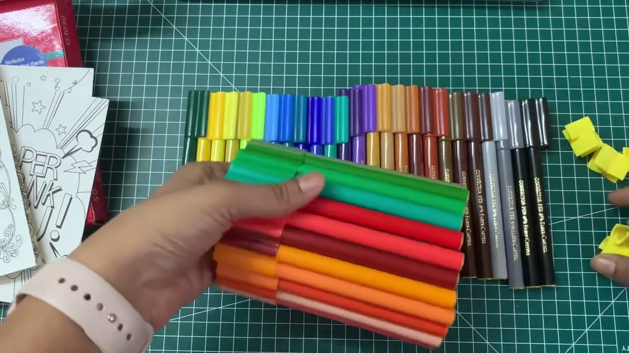Faber Castell 50 connector pens unboxing and review | Colouring a greeting card | Cheap art supplies