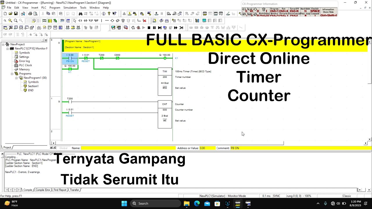 BELAJAR BASIC PLC OMRON CX Programmer Belajar  INSTRUKSI TIMER COUNTER dan Program Self Holding FULL