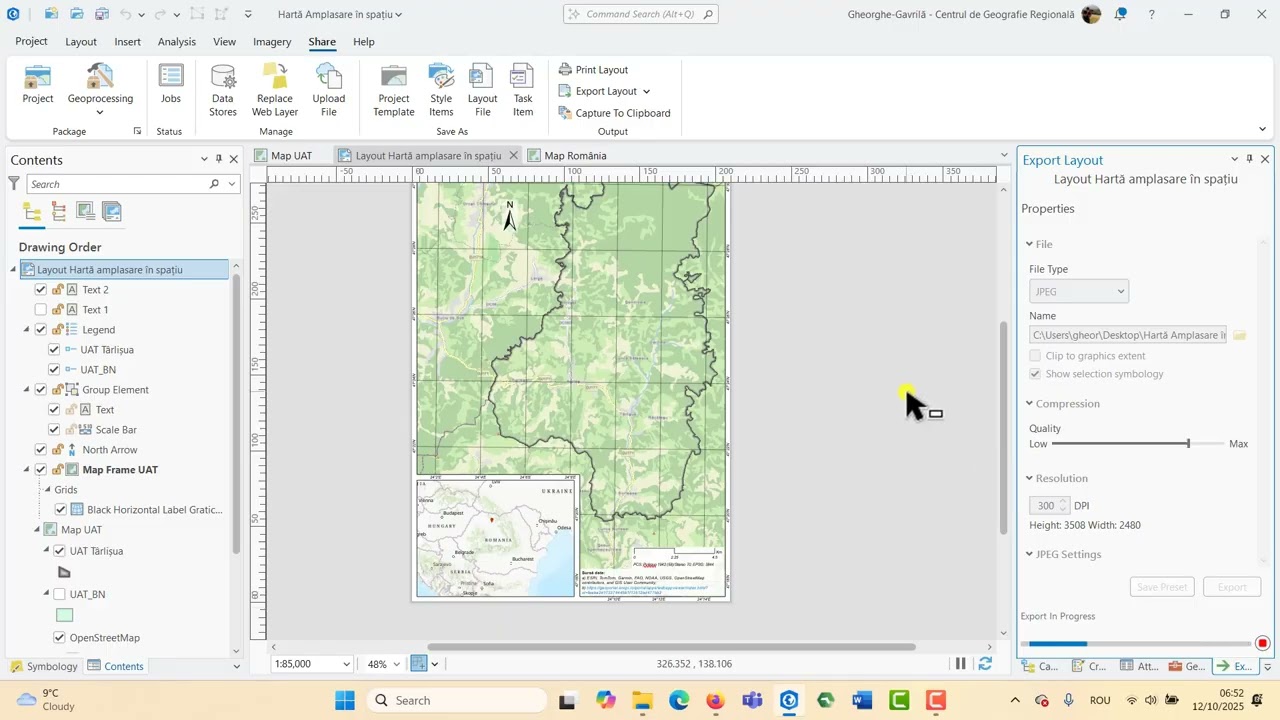 🗺️ 1.23 ArcGIS Pro | Export layout-ului în format JPG | Exporting Layout to JPG | Planificare UBB