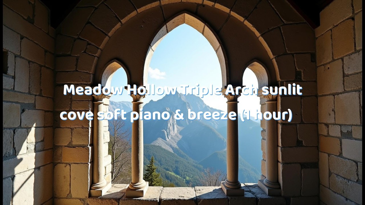 Meadow Hollow Triple Arch — sunlit cove soft piano & breeze (1 hour)