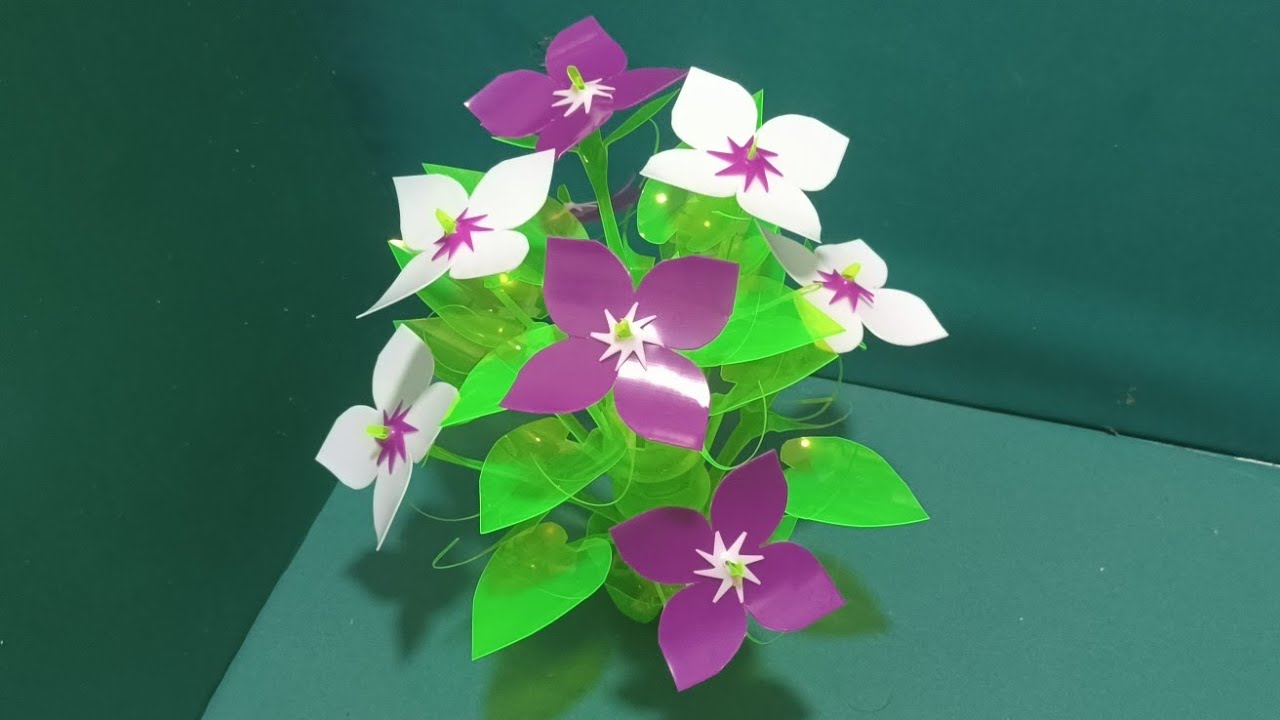 petal flower with leaves made out of soda & bleach bottle plastic bottle craft/best out of waste