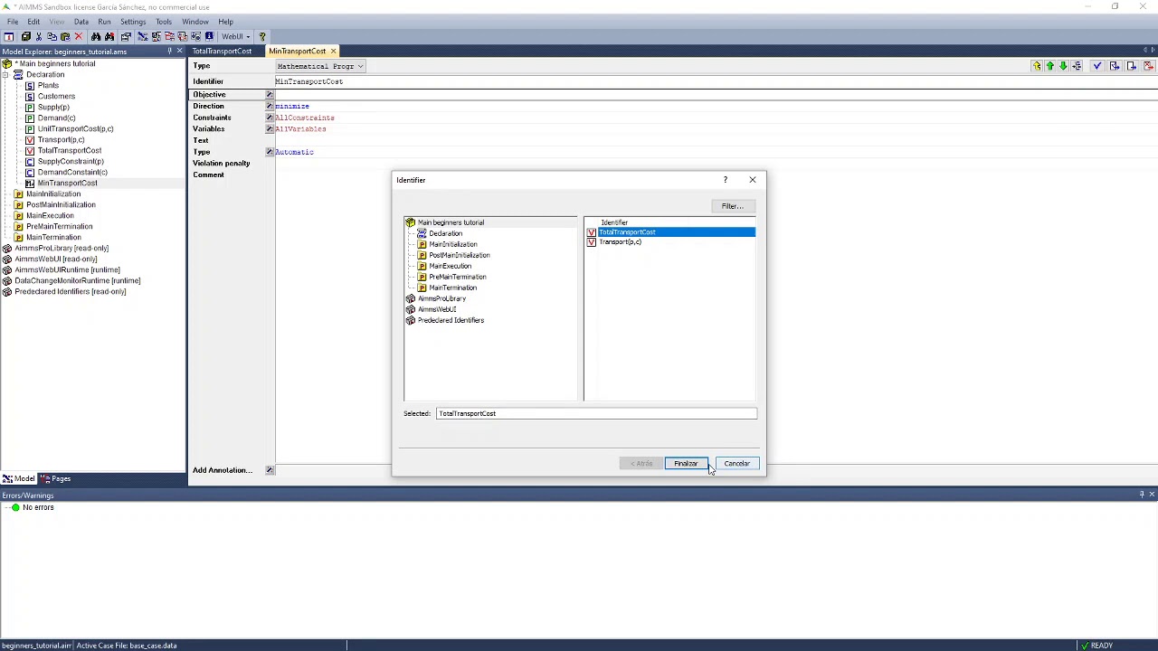 AIMMS. Tutorial for Beginners 13