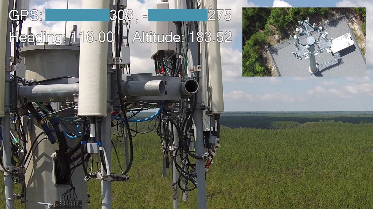 Two Drone Cell Phone Tower Inspection with GPS and Heading Values