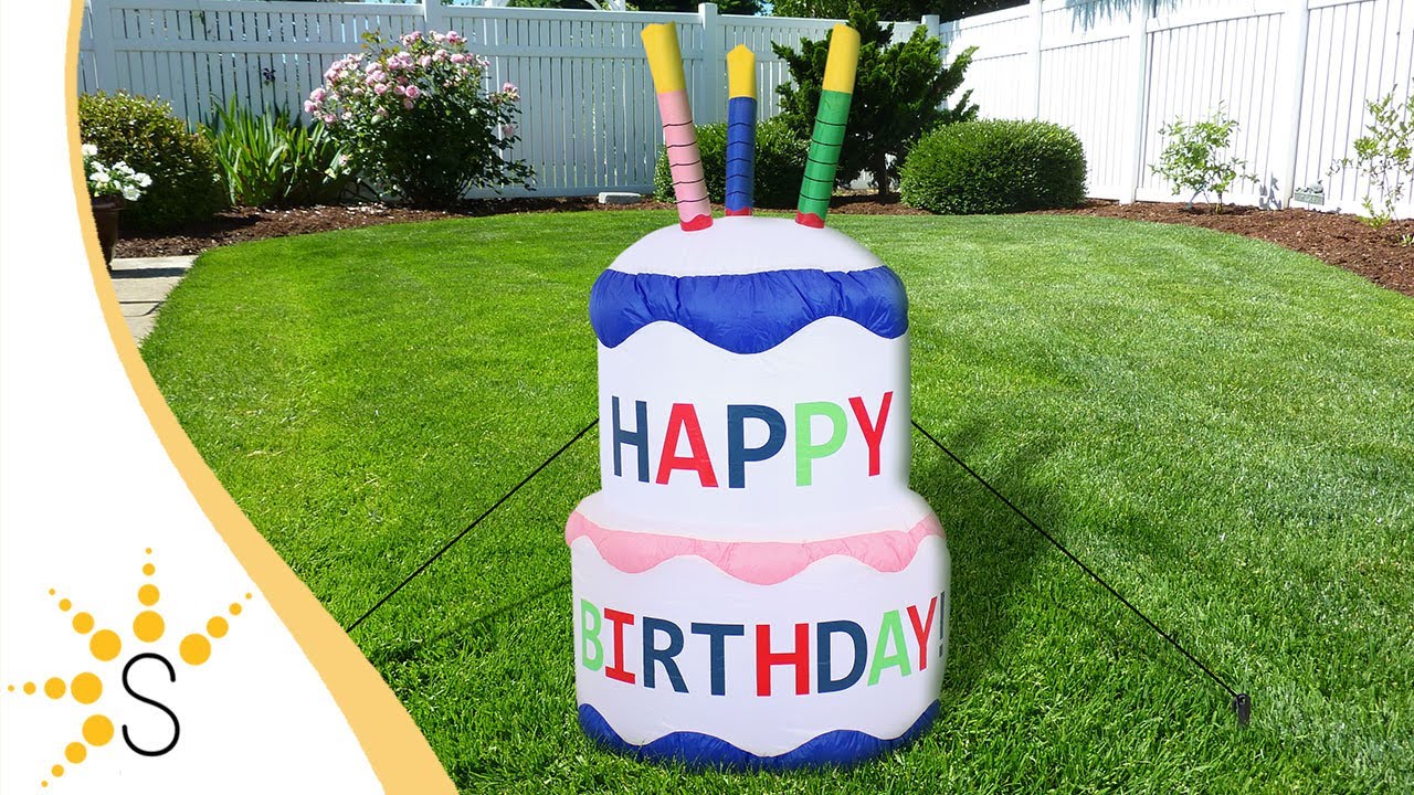 Sunnydaze Happy Birthday Cake Inflatable Outdoor Decoration - 4' - LDE-992