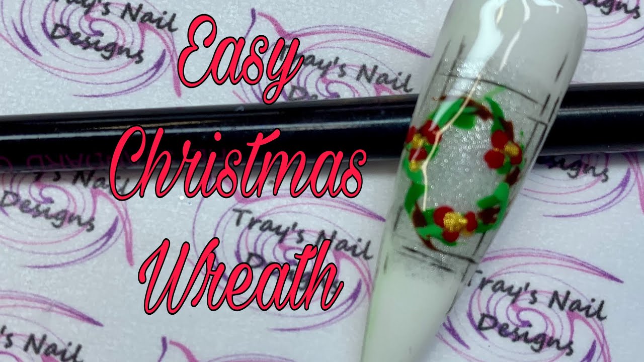 Easy Beginner Friendly Christmas Wreath Hand Drawn Made Simple NAIL ART CHRISTMAS Day 9