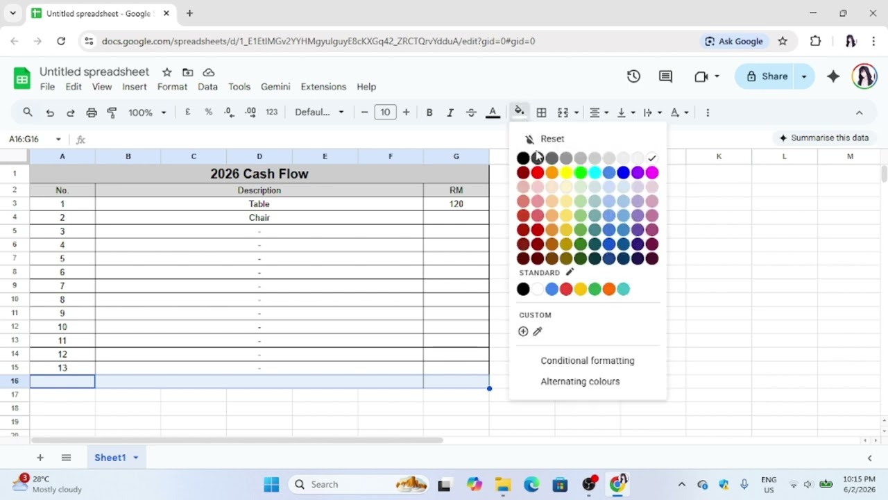 How To Do A Simple Table in Google Sheet