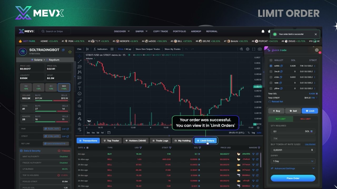 ✅ LimitOrder final -  MEVX Trading Bot 1000x by AI 