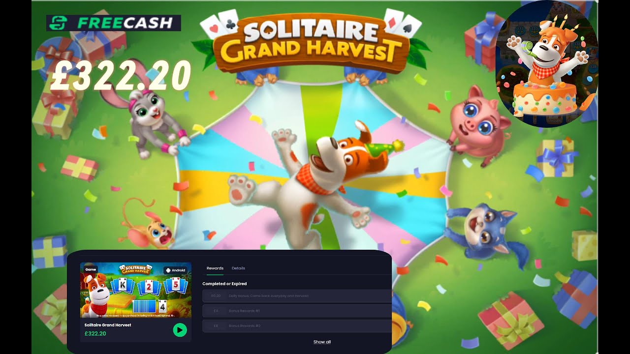 Complete harvesting Freecash &pound;322.20 Solitaire Grand Harvest game offerwall