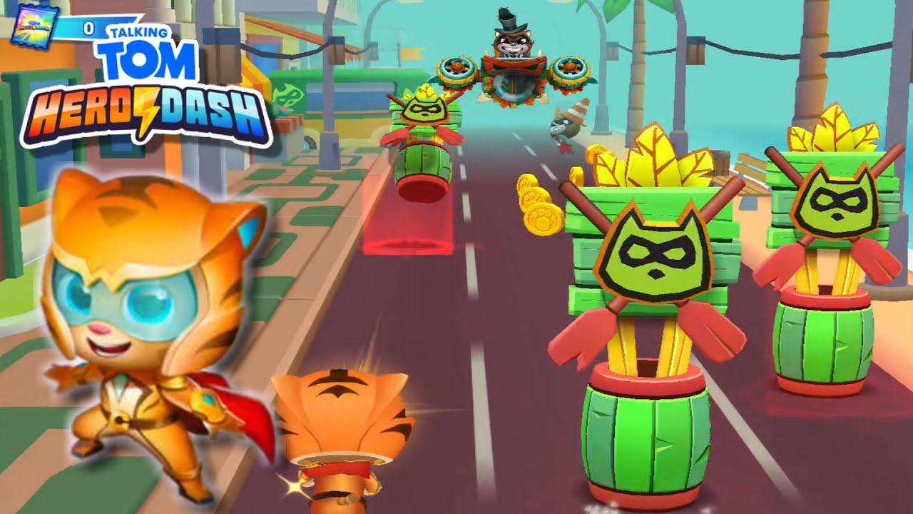 Can Tiger Ginger beat the Raccoon Boss with Only One life? Talking Tom Hero Dash Fall Trails