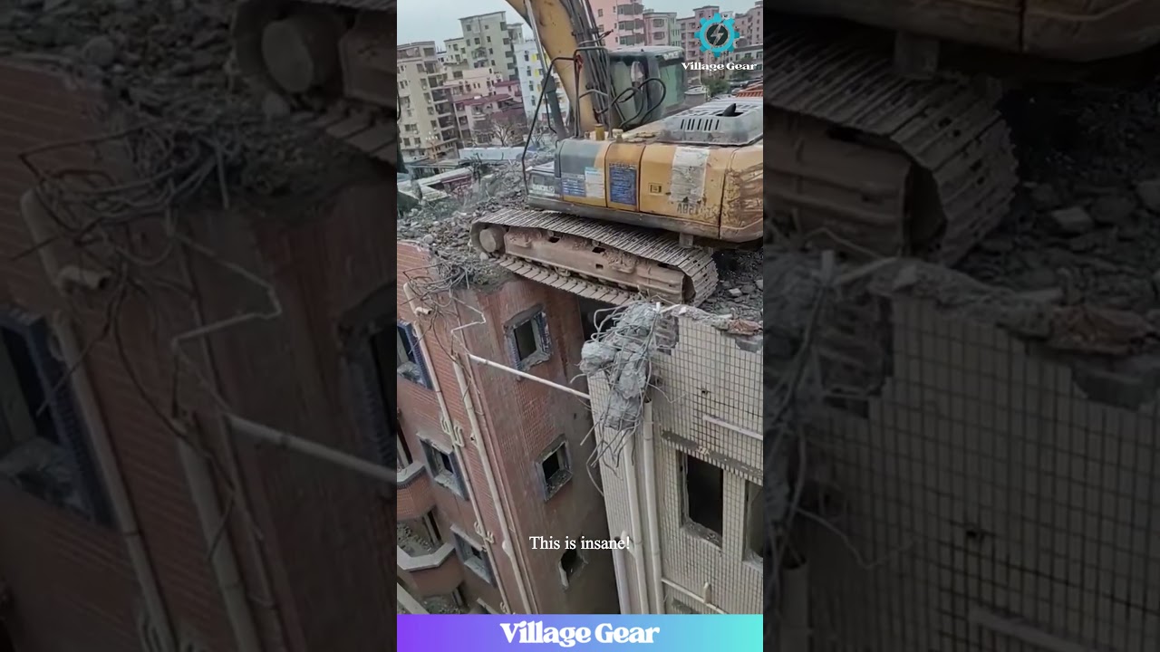 This Excavator is Demolishing a Building... Between Two Buildings! #crazy #demolition #construction