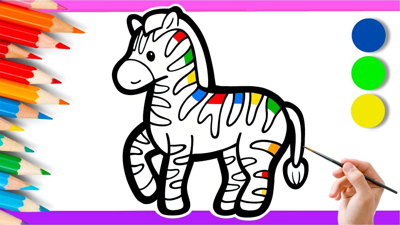 Как нарисовать и раскрасить зебру | Учим цвета для детей