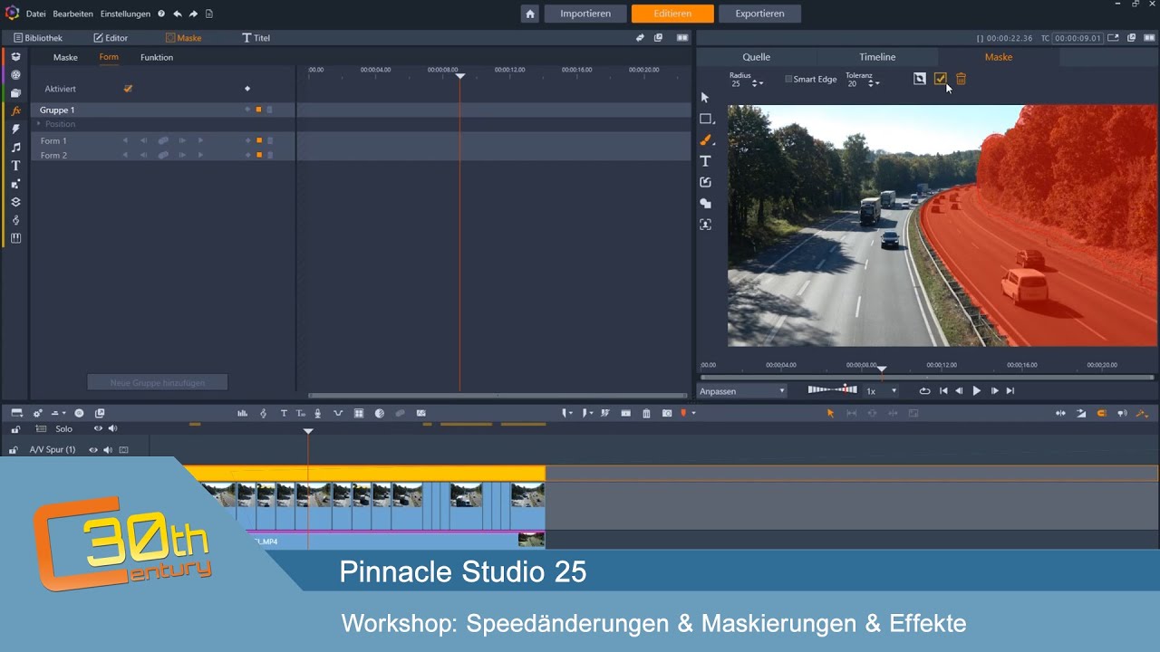 Speedanimation in Pinnacle Studio 25 - Vorwärts/Rückwärts Animation plus Maskierung