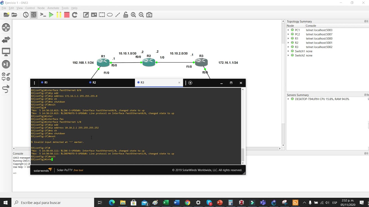 Configuración OSPF con GNS3