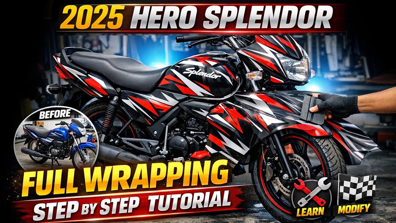 🔥 2025 Hero Splendor Full Wrapping Video | Step by Step Wrapping Tutorial 🔥