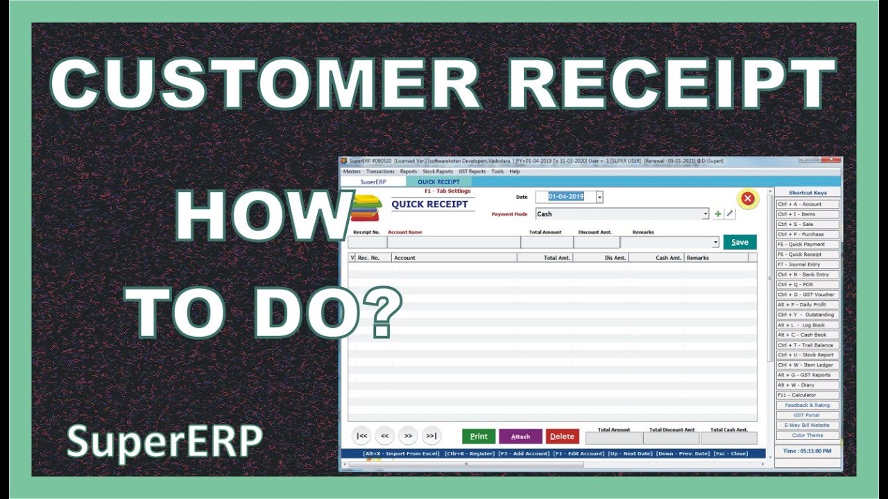 CASH/CHEQUE RECEIPT ENTRY OF CUSTOMER