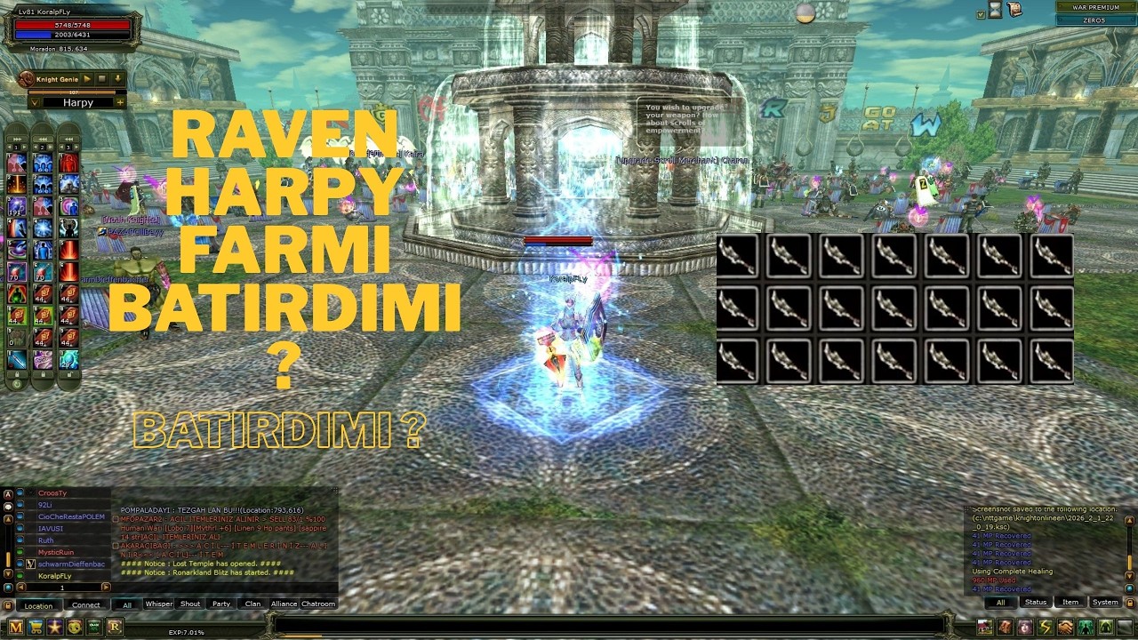 Knight Online İNT BP Serisi 5. Bölüm Raven Harpy Farm denemesi  Sonucu 🫡